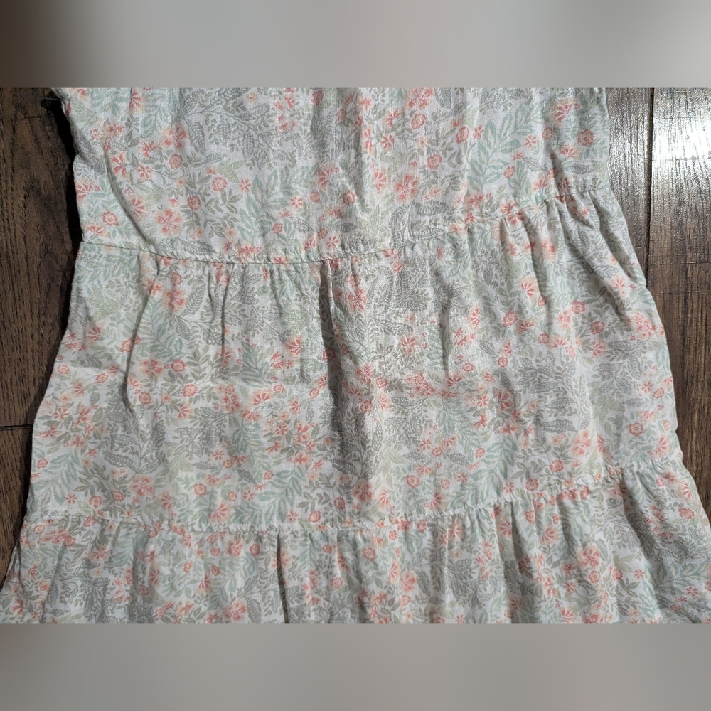 Joie Women's 100% Linen Tiered Summer Dress Size XS Soft Peach & Green On Cream - Picture 13 of 14